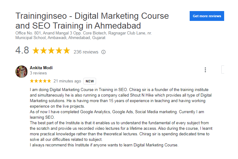 Ankita Modi's Google Review