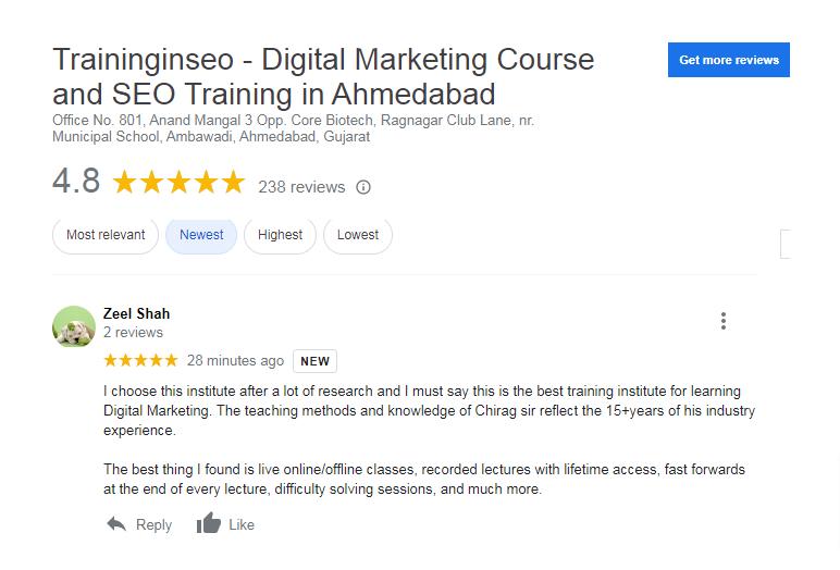 Zeel Shah's Google Review